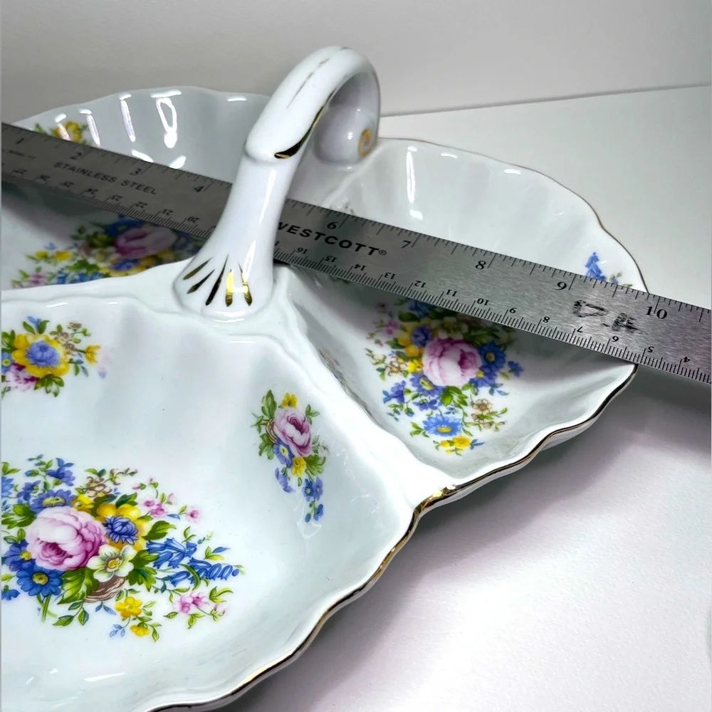 Godinger Reflections Shamrock Divided Serving Dish Floral Porcelain with Handle